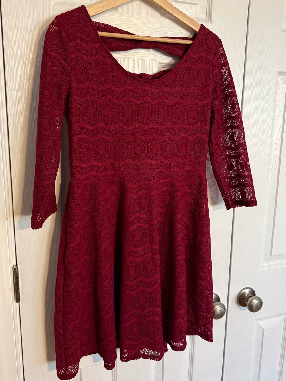 Xhilaration Maroon Lace Long-Sleeve Fit & Flare Dress